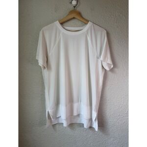 Athleta White Short Sleeve Zephyr Ribbed Trim High Low Performance Top Small